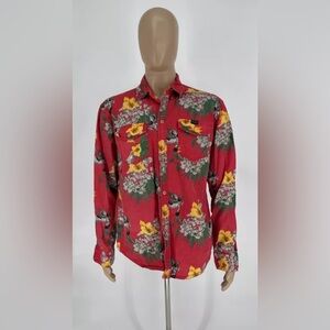 Jeff Staple Pigeon Floral Button Down Shirt Red Long Sleeve Mens Size L